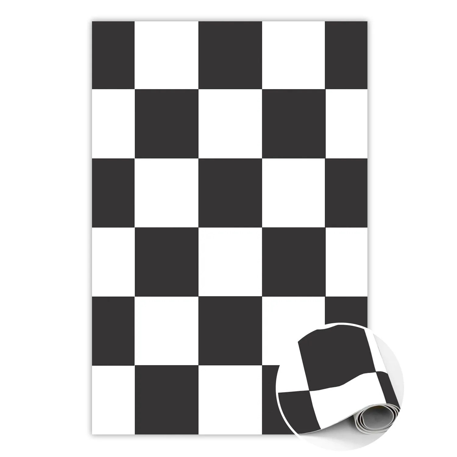 Tulup Teppich Schachbrett PVC Mat 140x210 cm Schwarz Tapijt Vinyl PVC Tapij günstig online kaufen