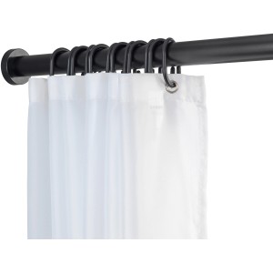 Schwarze Wenko Teleskop-Duschstange Luz mit Duschvorhang und Ringen, ausziehbar von 70-115 cm.