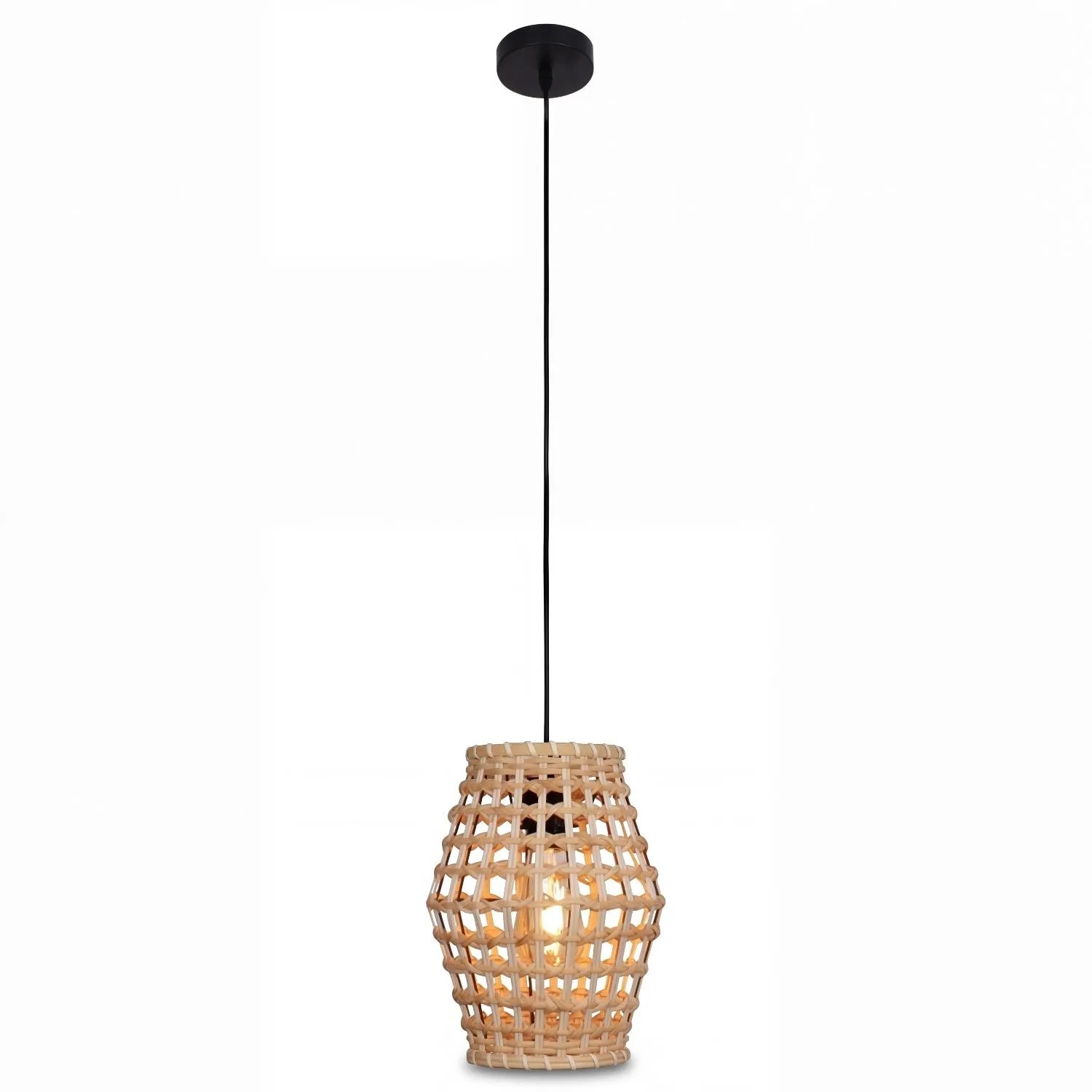 Licht-Erlebnisse Hängeleuchte Rattan DM 22 CM E27 Boho Design Für Wohnzimmer