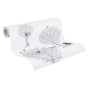 A.S. Création Vliestapete mit Waldtieren (Bär, Fuchs) auf weißem Grund für Kinderzimmer.