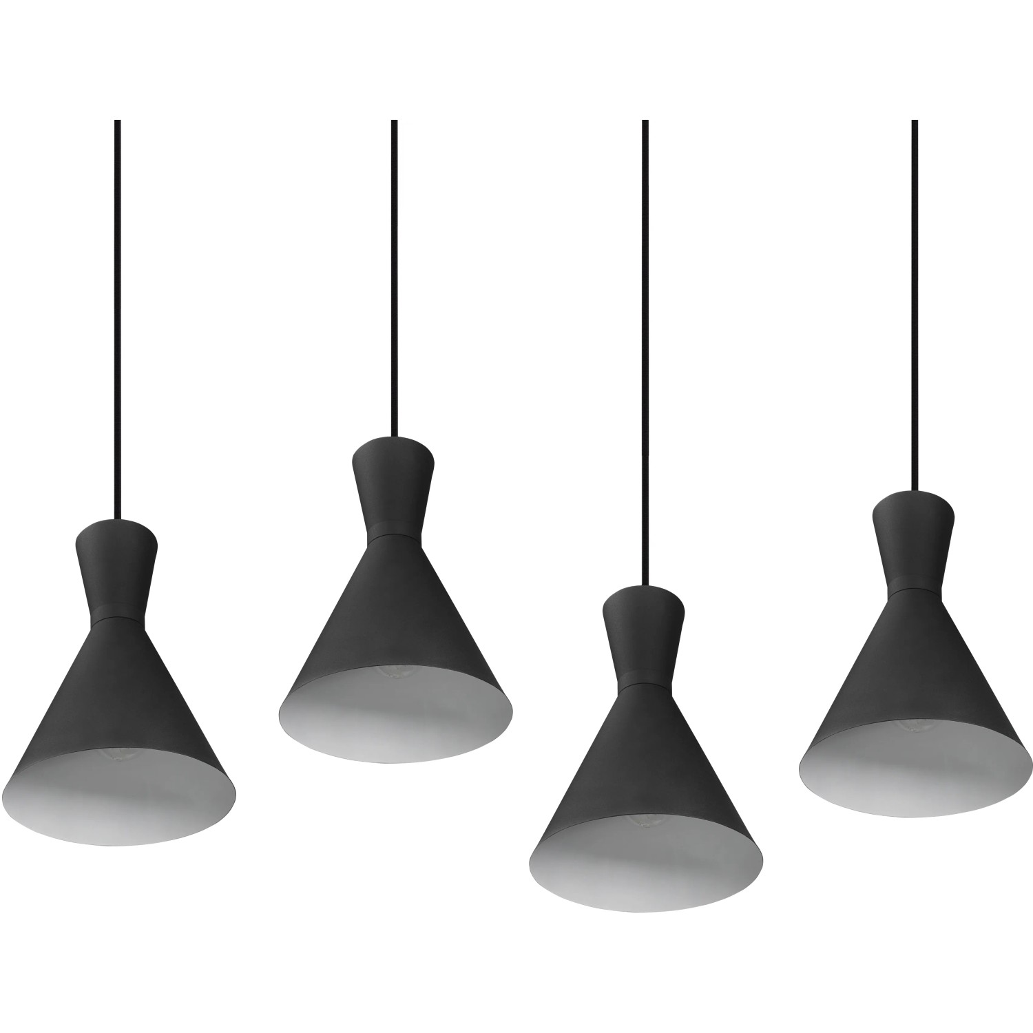 Schwarze Reality Pendelleuchte Enzo mit vier Lampen für Ess- und Wohnzimmer.