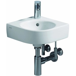 Geberit Renova Compact Eck-Handwaschbecken, 45 cm, weiß, mit Hahnloch und Überlauf.