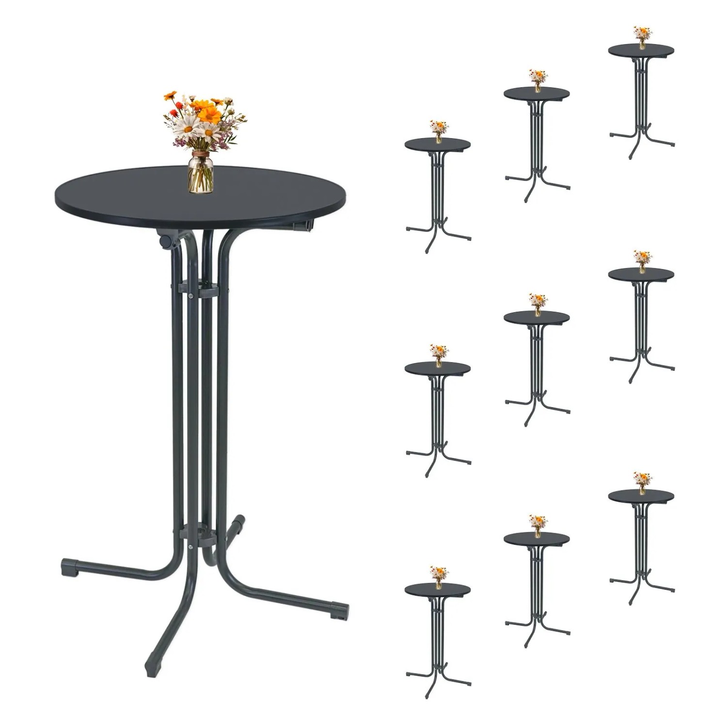 TRUTZHOLM 10x Stehtisch Klappbar Durchmesser 70 cm Höhe 110 cm Stahl Anthra günstig online kaufen