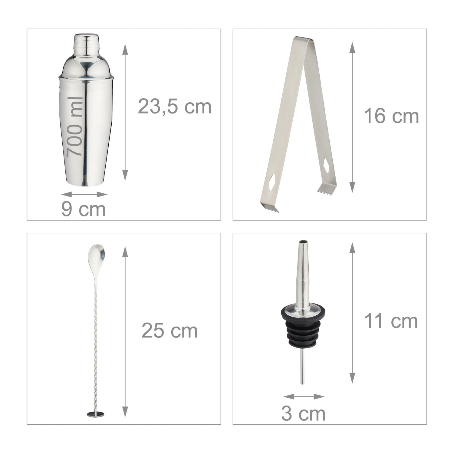 Relaxdays Cocktailset 16-teilig Edelstahl Bambus Silber mit Ständer 1,2 kg_4
