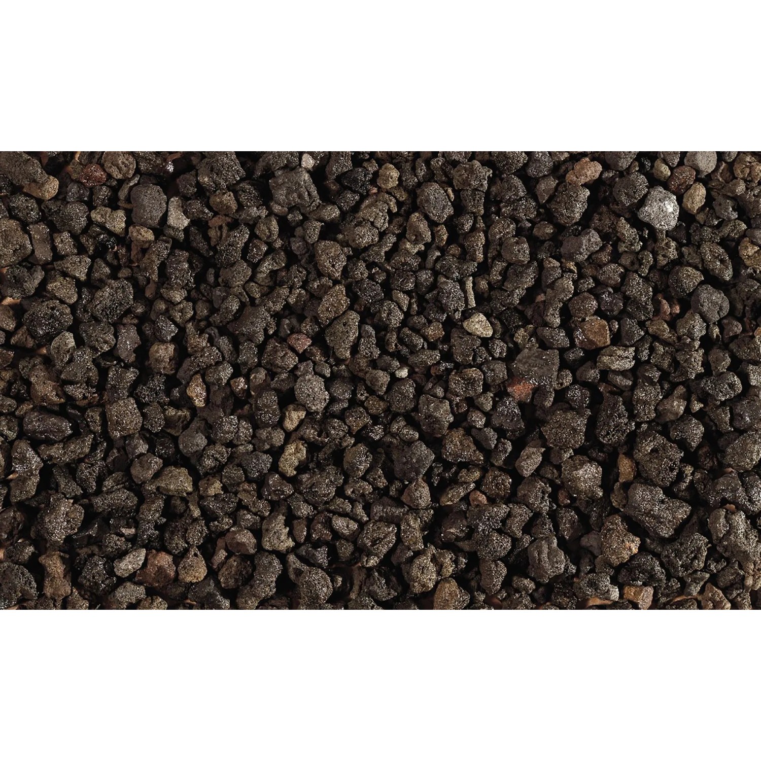 Nahaufnahme von anthrazitfarbenem Lavamulch (8-25 mm) als Zierkies.