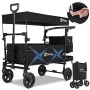 Sekey Bollerwagen, faltbar, mit Dach, für 2 Kinder, bis 100 kg, schwarz. Ideal für Camping & Freizeit.