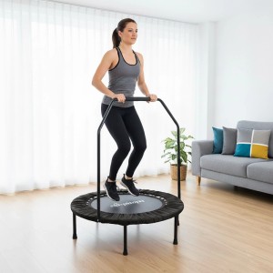 Relaxdays Trampolin mit Haltestange Stahl Kunststoff Nylon Schwarz Klappbar Rutschfest Belastbar 26 cm x 102 cm 10,8 kg
