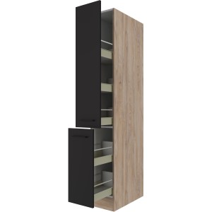Flex-Well Apotheker-Hochschrank Capri, 30 cm, Schwarz Matt/Eiche, mit Auszügen und Ablagen.