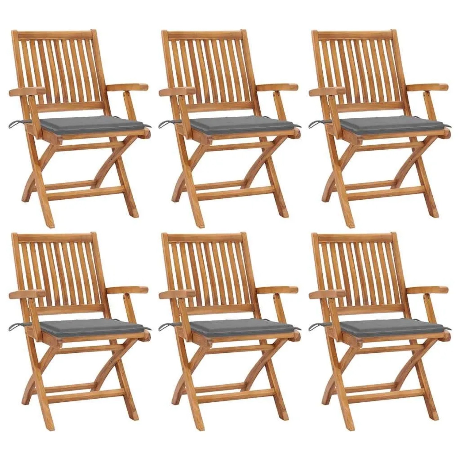 vidaXL Klappbare Gartenstühle mit Kissen 6 Stk Massivholz Teak 3072751