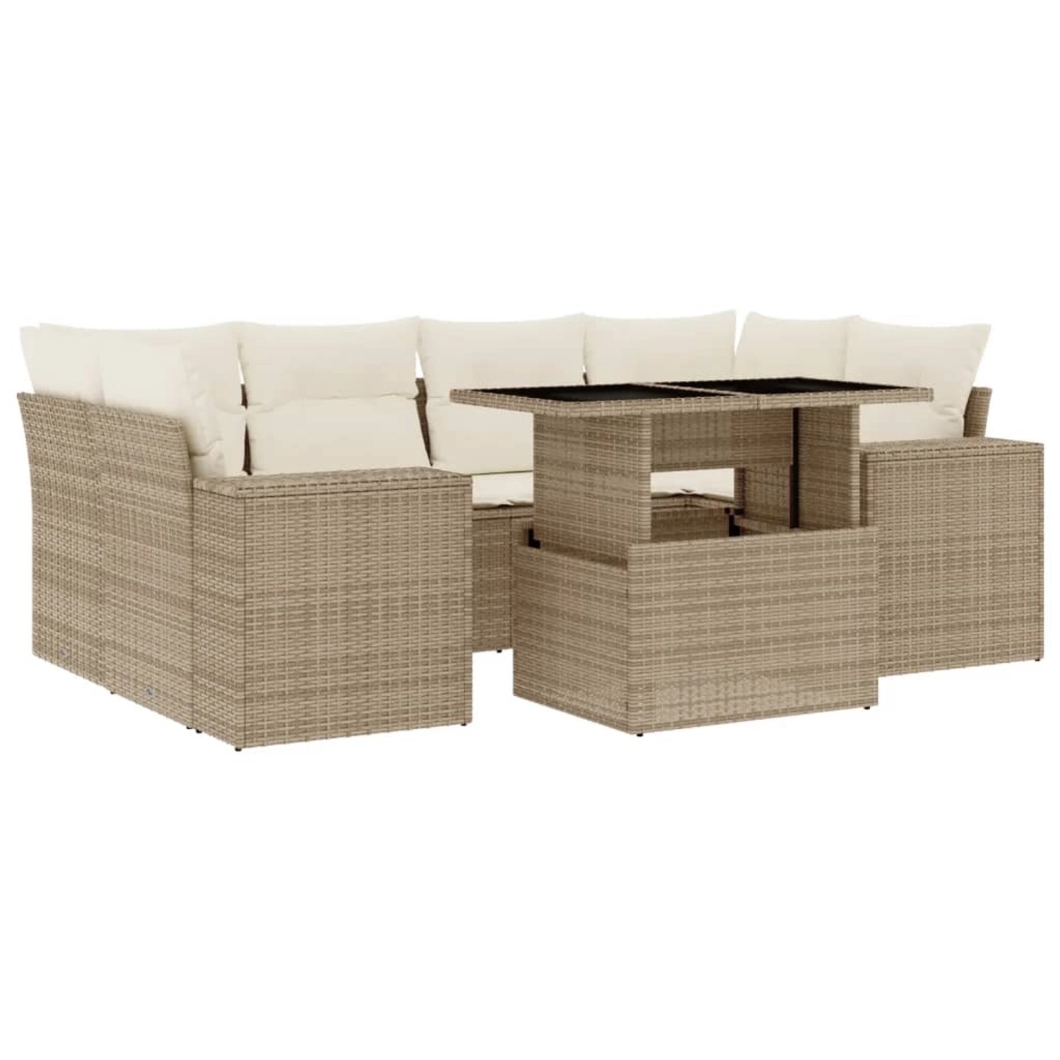 vidaXL 7-Tlg Garten-Sofagarnitur mit Kissen Beige Poly Rattan 3269018 günstig online kaufen