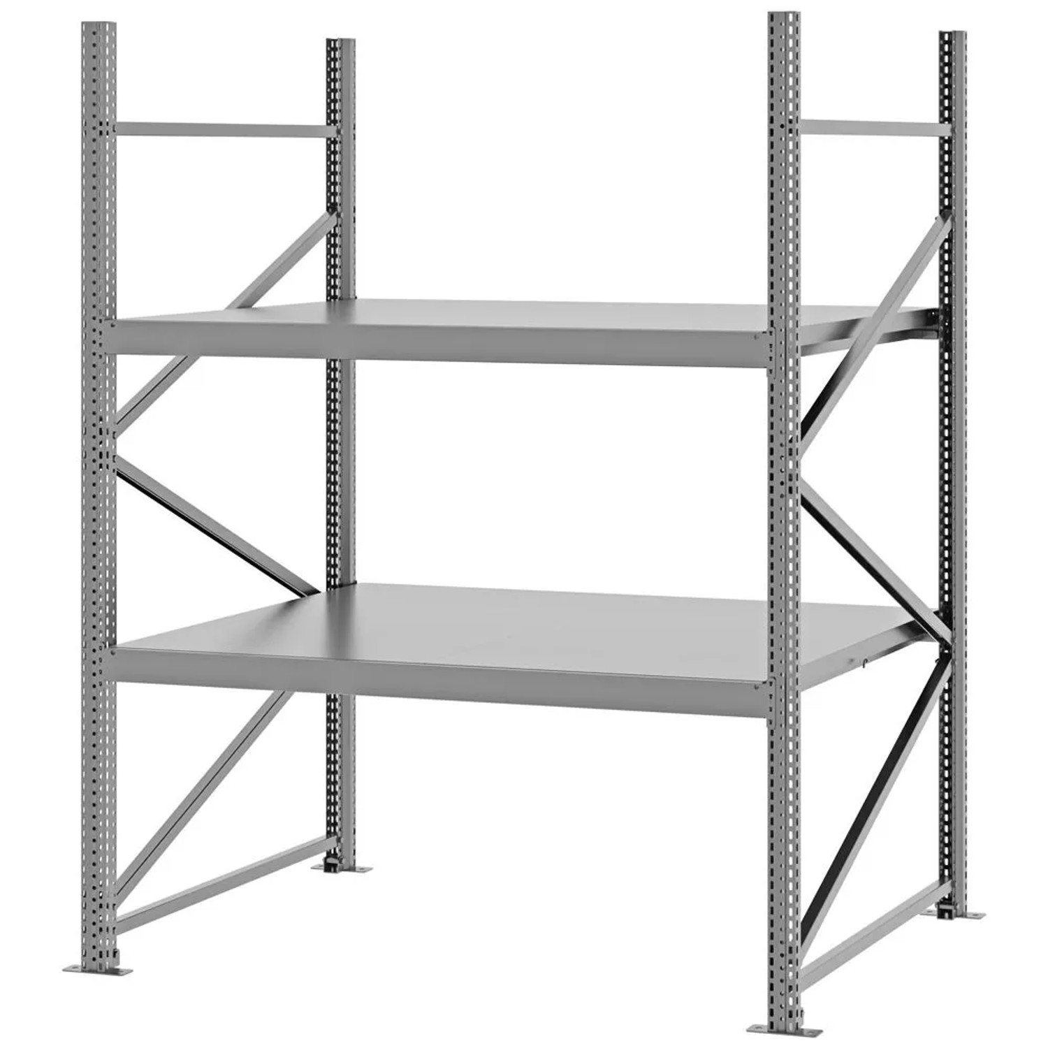 PROREGAL Weitspannregal Schraub-Stecksystem MAGNUS PRO Made In Germany Grundregal 200x150x100cm 2 Ebenen Stahlböden Fachlast 750kg Verzinkt