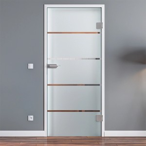 Levidor Glastür Berlin Office/Studio DIN-Rechts, teilsatiniert mit horizontalen Streifen.