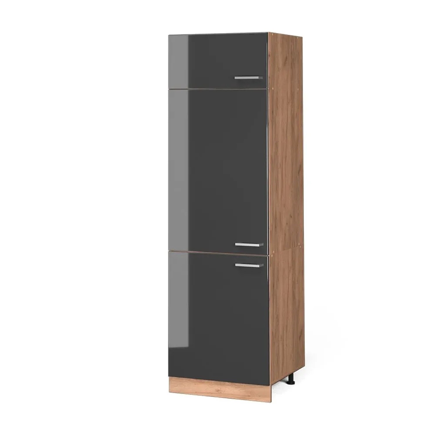 Vicco Kühlumbauschrank R-Line Anthrazit Hochglanz Goldkraft Eiche 60 cm