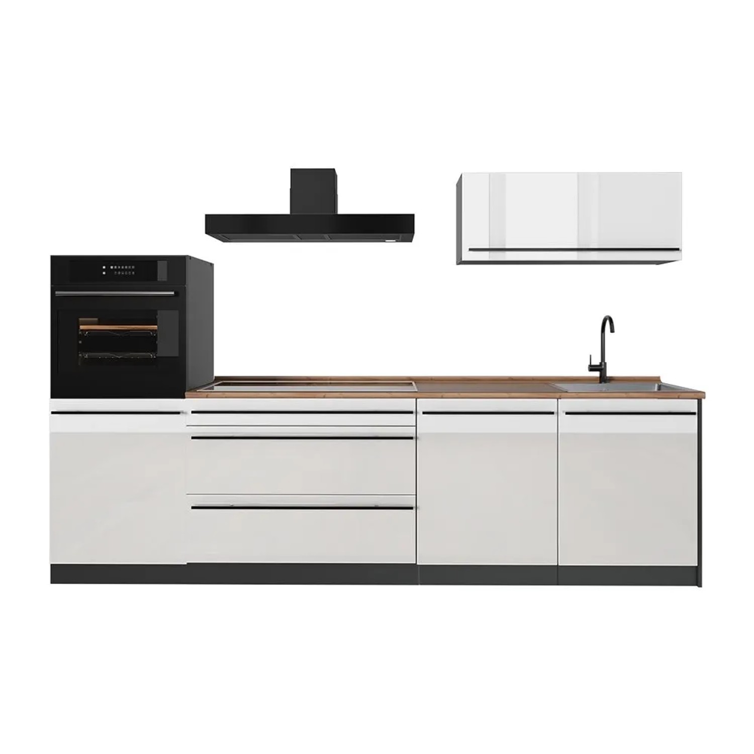 Vicco Küchenzeile R-Line Weiß Hochglanz/Anthrazit 280 x 143 Arbeitsplatte Goldkraft Eiche Art Nr 66478
