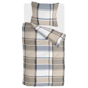 Bestlivings Bettwäsche-Set Big Squares Zand 135x200 cm mit Karomuster in Beige, Grau und Weiß.