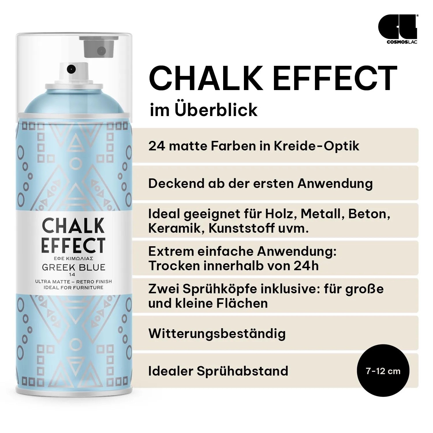 COSMOS LAC Kreidefarbe Spray Chalk Effect Hochwertige Chalky Kreidesprühfarbe Farbspray Spray Paint Farbe Griechisch Blau_3