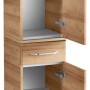 Fackelmann Bad-Hochschrank Milano Asteiche, schmaler Schrank mit Schublade und offenen Türen.