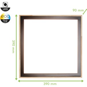 Quadratische LED-Deckenleuchte Solstar von Luce Design mit Holzrahmen, 39x39 cm.