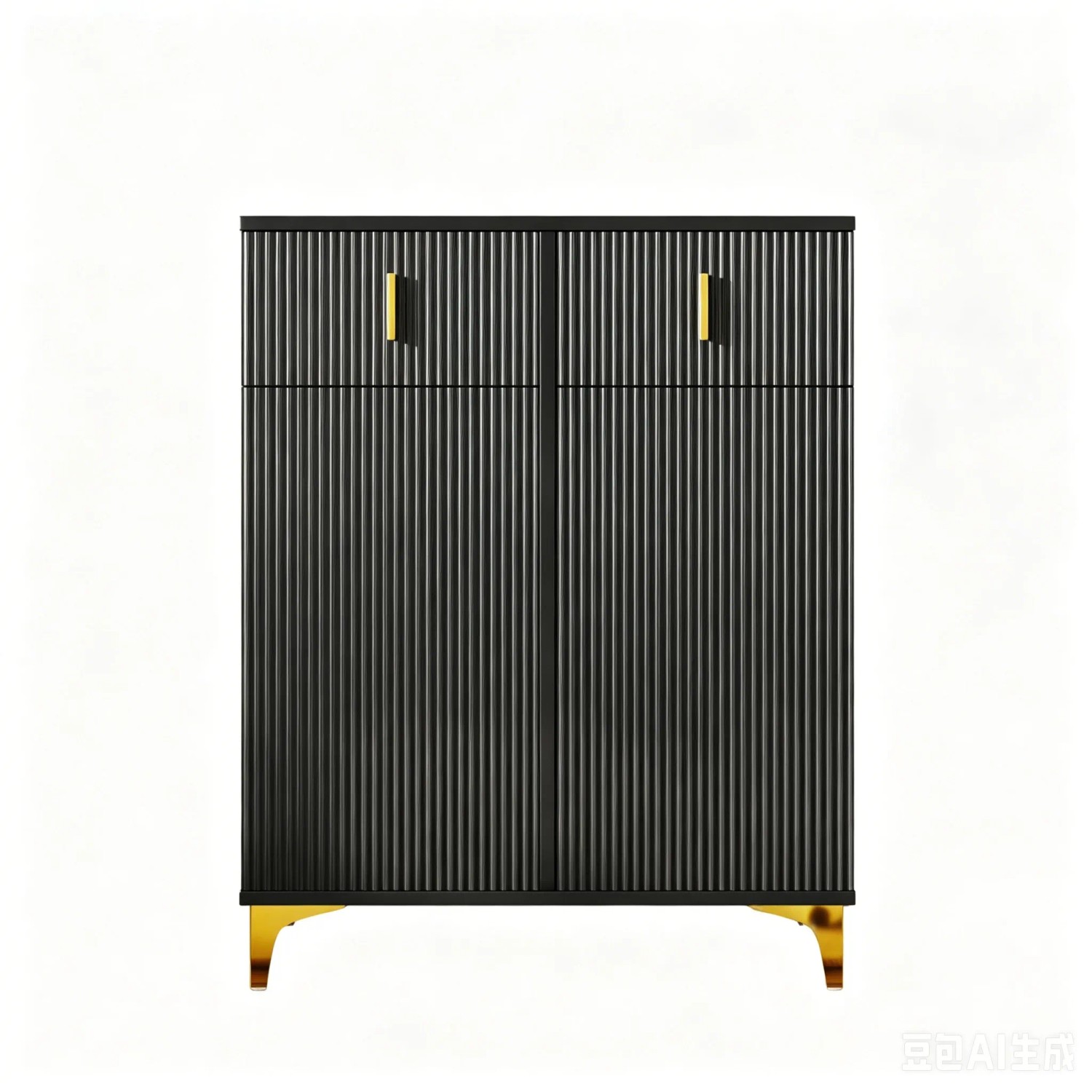 PXloue Sideboard Schuhschrank mit Schubladen Struktur Push To Open Gold Akzente Schwarz