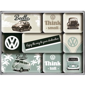 Nostalgic-Art Magnet-Set VW Think Tall & Small, 9 bunte Kühlschrankmagnete mit VW Motiven.