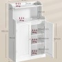 Weißer Songmics Badezimmerschrank Helan-old mit offenen Fächern und Türen, Maße eingezeichnet.