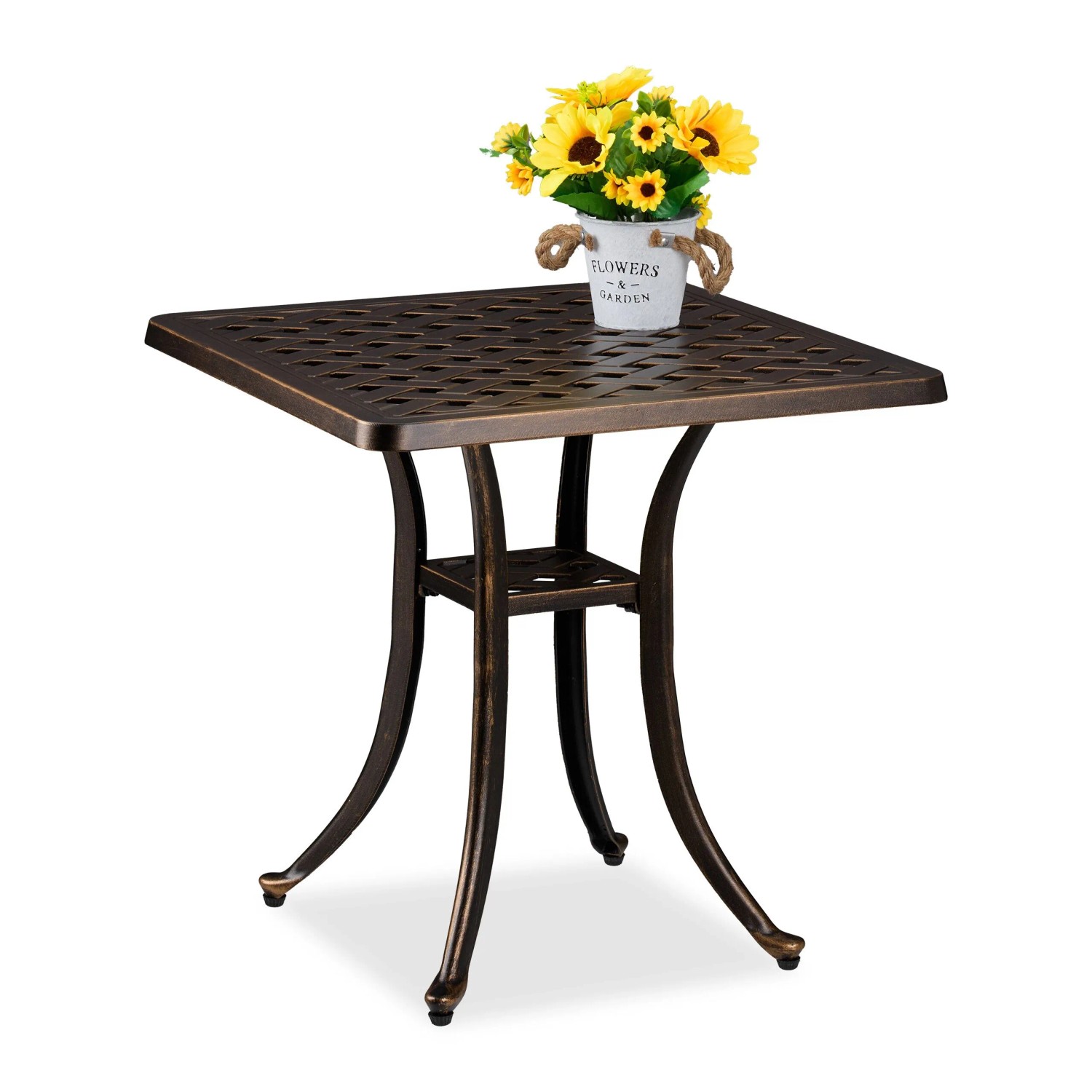 Relaxdays Gartentisch Aluminiumguss Schwarz Bronze Antik Wetterfest Rostfrei 53 cm x 54 cm x 54 cm 3,9 kg