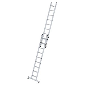 PROREGAL 2-teilige Stufen-Schiebeleiter mit Traverse, 2x9 Stufen, aus Aluminium für sicheren Stand.