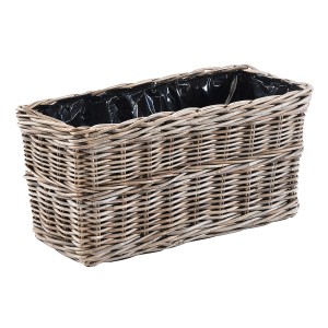Kobolo Blumenbank LAURO, Rattan Pflanzkorb in Grau mit Folie, geeignet für Innen- und Außenbereich.