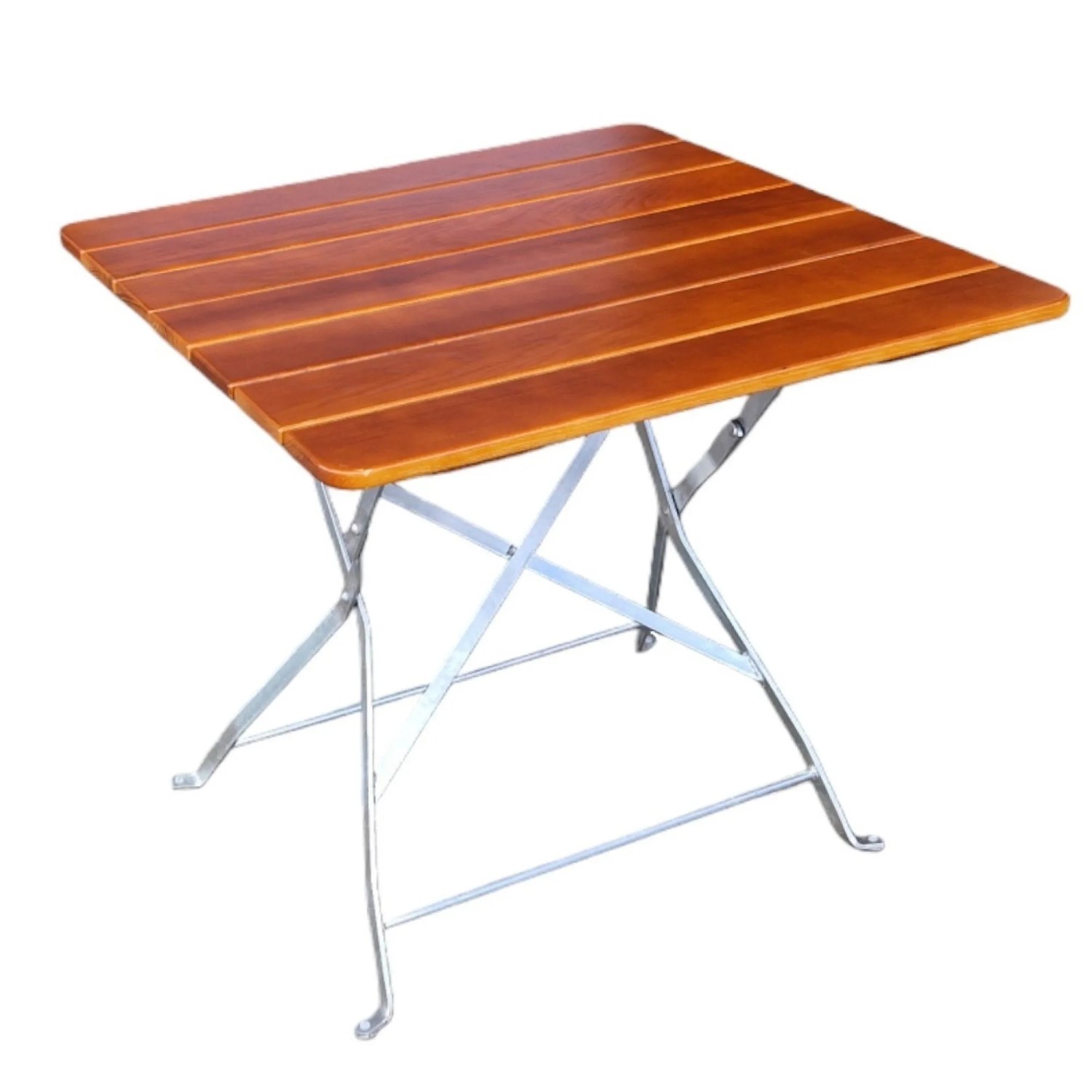 CHEFGASTRO Biergartentisch BERGTAL Made In Germany HxBxT 74x80x80cm Klappbar Wetterfest & UV-beständig Eschenholz Silber/Braun  2 Peronen