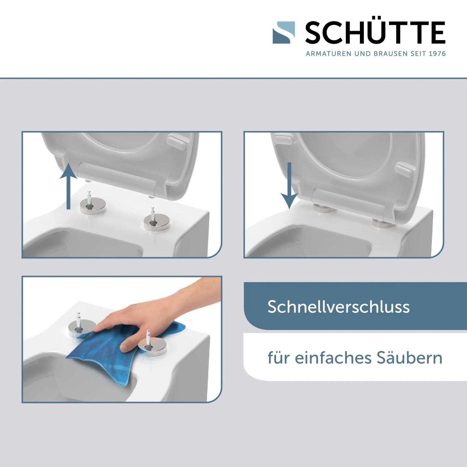 Schütte WC-Sitz Jasmin: Duroplast-Sitz mit Absenkautomatik und Schnellverschluss zur einfachen Reinigung.