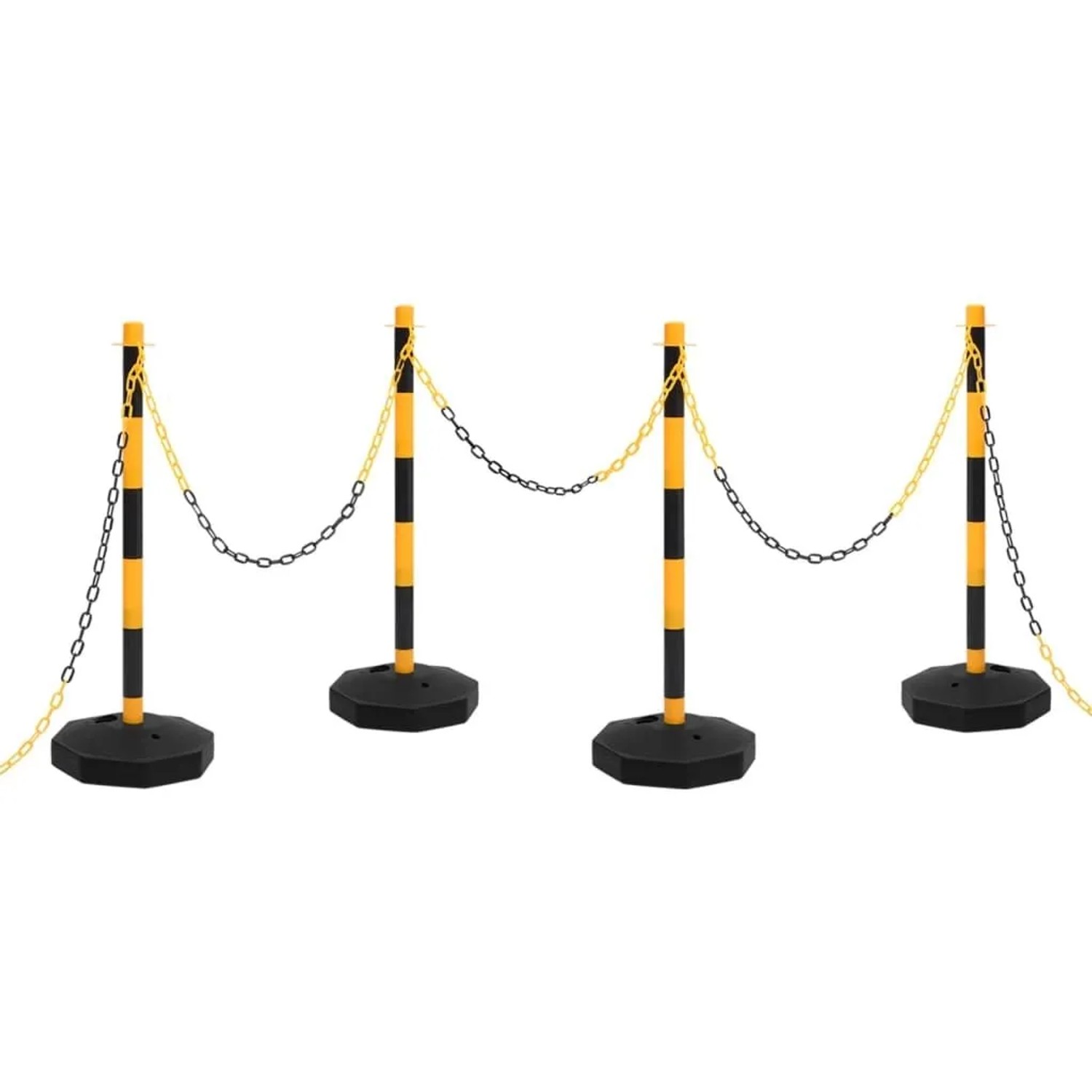 DELUKE Kettenpfosten SEGO 4er Set Mit 10m Kunststoffkette Gelb Kettenständer Mit Warnkette Gliederkette Sicherheitskette...