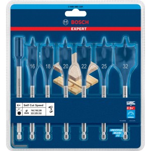 Bosch Expert Selfcut Flachfräsbohrer-Set, 7-teilig, Ø 16-32 mm. Fräsbohrer-Set für schnelles Bohren in Holz.