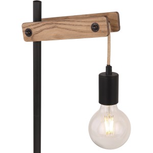 Globo Tischlampe Visso: Schreibtischleuchte aus Holz und Metall in Schwarz-Matt mit Hanfseil.