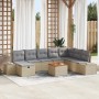 Beiges 9-teiliges vidaXL Garten-Sofa-Set aus Rattan mit Kissen und Stauraum.