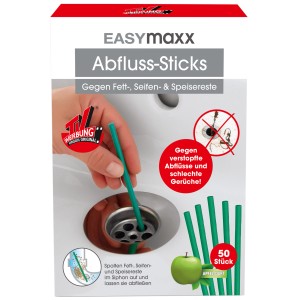 EASYmaxx Abflussreiniger-Sticks Apfel, 50er-Set, grüne Sticks zur Reinigung von Abflüssen.