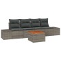 Graues 5-teiliges vidaXL Garten-Sofa-Set aus Polyrattan mit Kissen und Tisch.