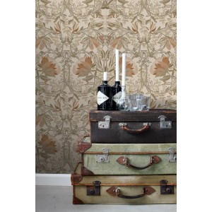 ESTAhome Tapete Blumenmuster im Jugendstil Hellbeige und Altrosa 53 cm x 10.05 m