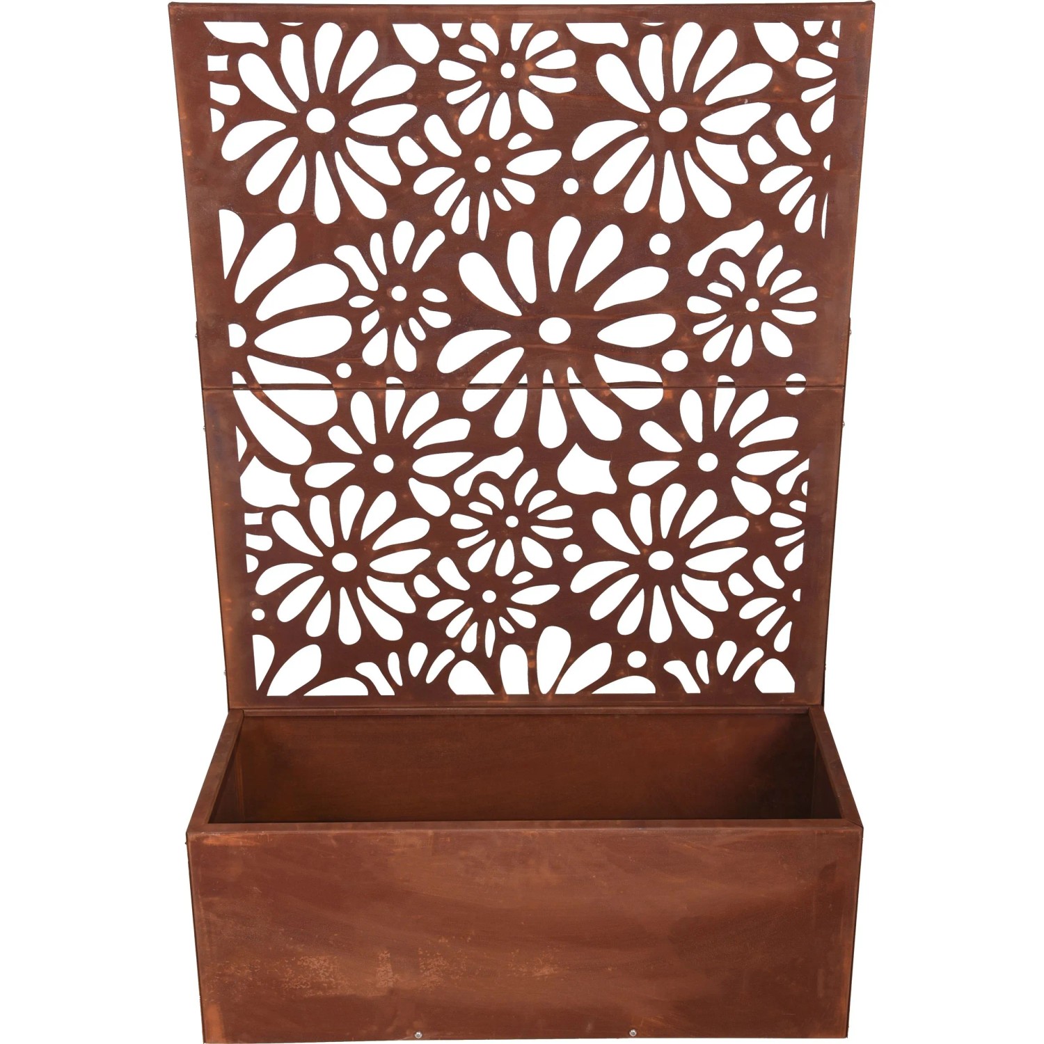 Rostbrauner Garden Pleasure Pflanzkübel Kilian mit Sichtschutz (118x78x30cm) aus Stahl.