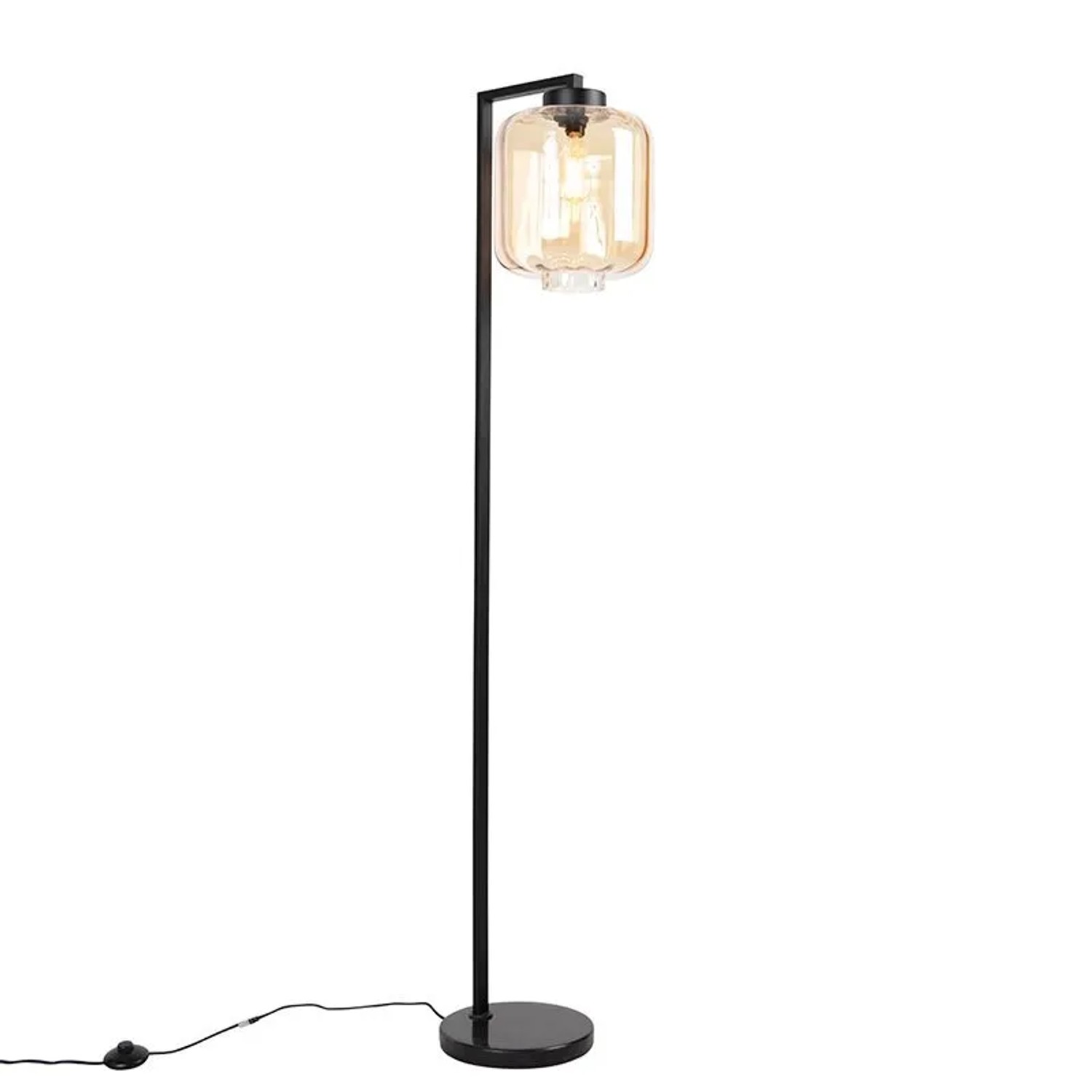 QAZQA Design Stehleuchte Schwarz mit Braunglas Qara