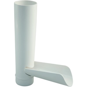 Weiße Marley Wasserablaufklappe DN 53 für Kunststoff-Dachrinnen, Detailansicht.