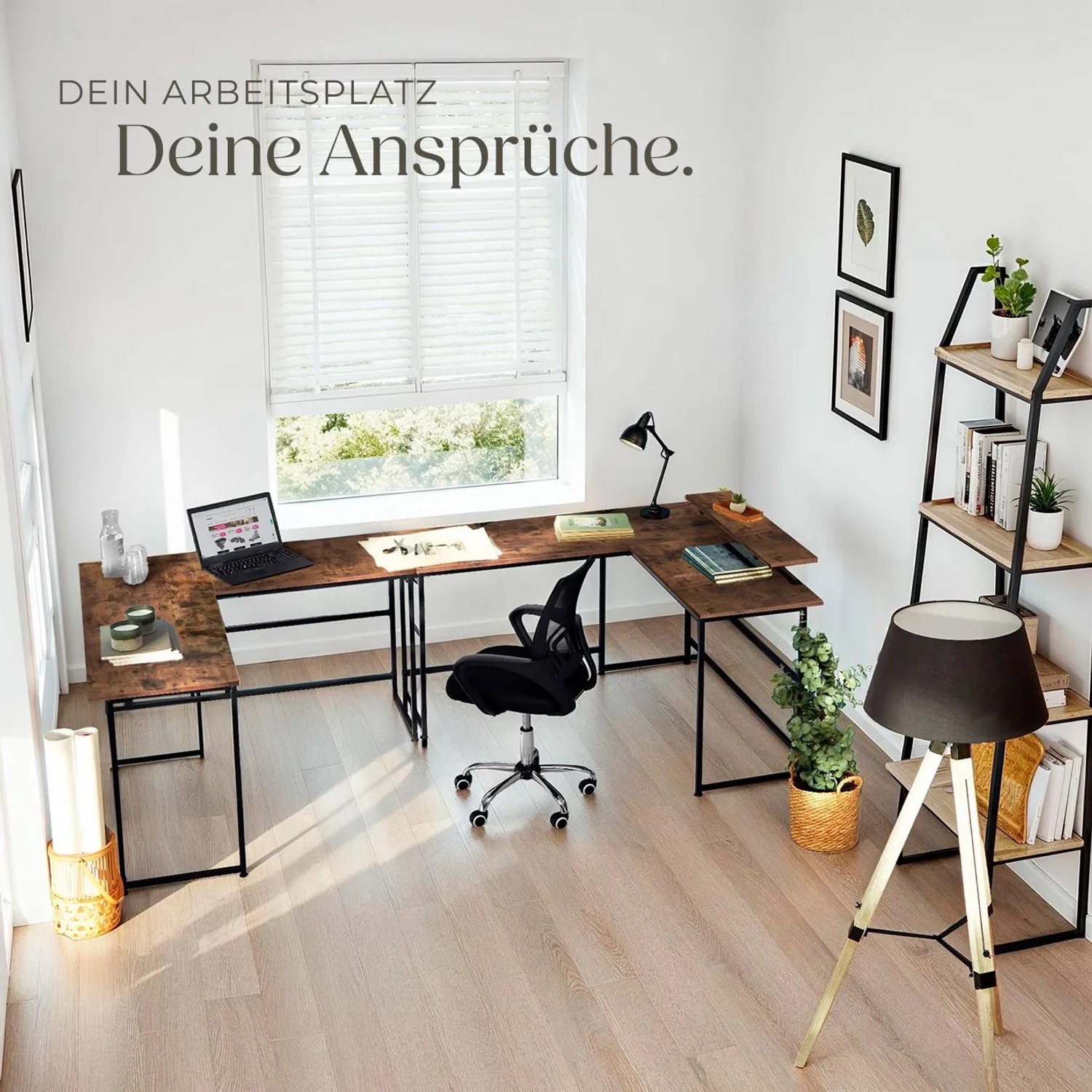 Tectake Eckschreibtisch Melrose im Industrial Style mit Holz- und Stahl-Elementen.