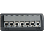 Detailaufnahme des schwarzen Shelly 2PM Gen4 Relais für Jalousien und Hausautomation.