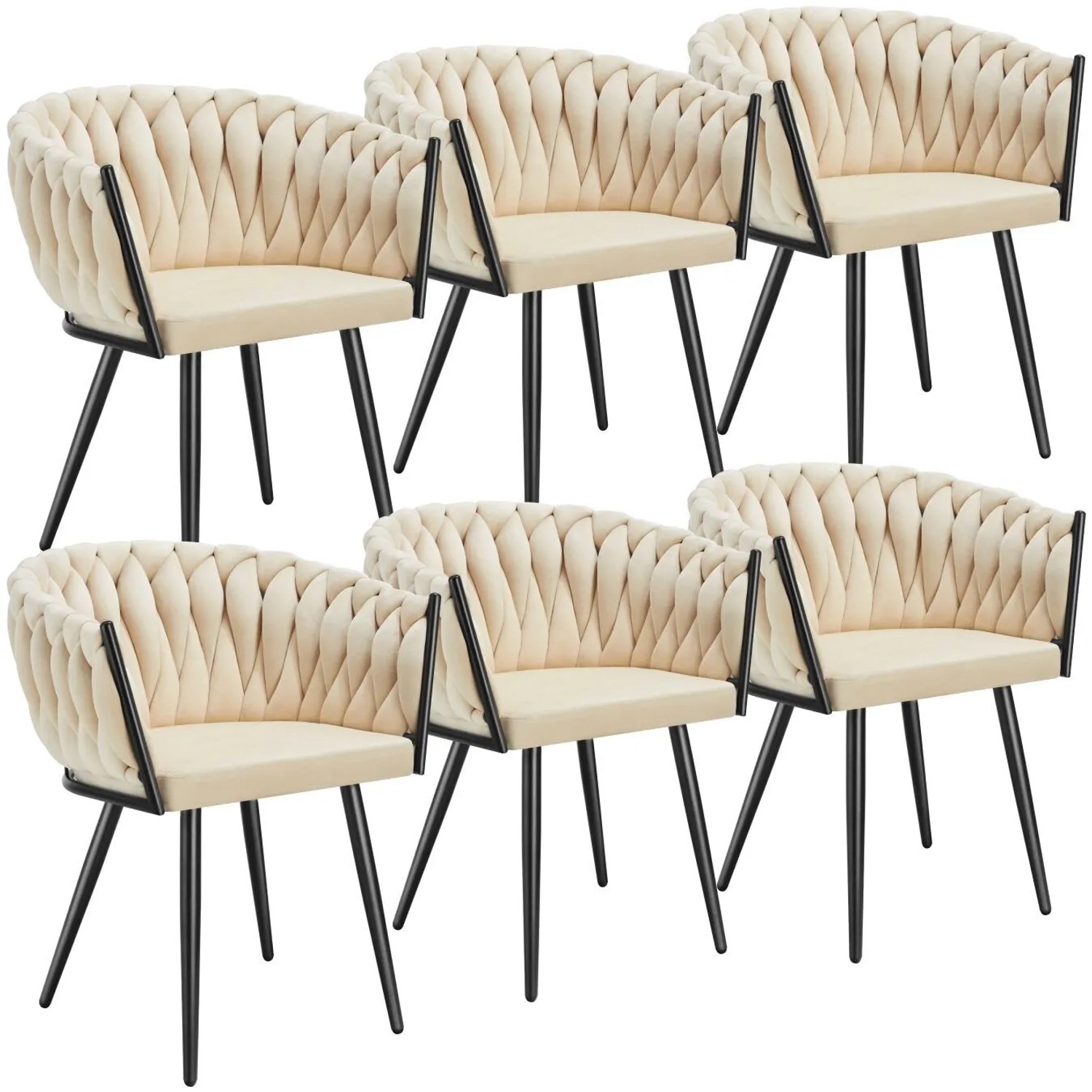Tectake Set Esszimmerstuhl Astano Gepolstert  Mit Samtbezug  Knotendesign Durchgehende Lehne 6Er Set 55 x 60 50 x 75 cm Sand