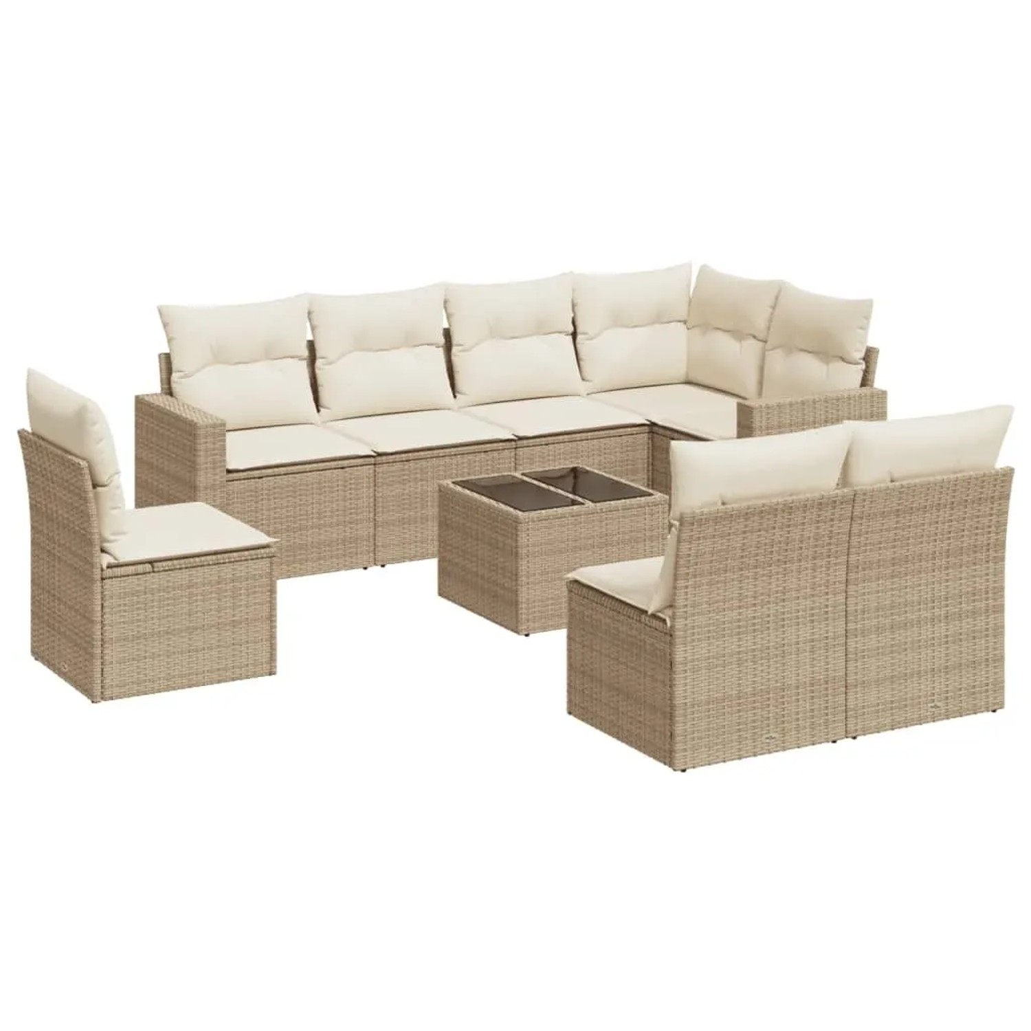 vidaXL 9-Tlg Garten-Sofagarnitur mit Kissen Beige Poly Rattan 3251415