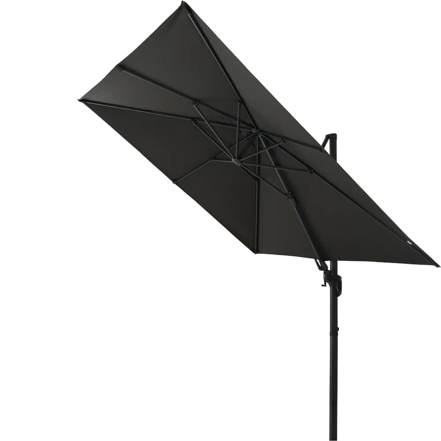 Anthrazitfarbener Siena Garden Ampelschirm, 300x300 cm, mit Dreh- und Neigungsfunktion.