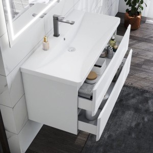 AICA Badmöbel-Set, 100 cm, mit Waschbecken, Unterschrank, Schubladen und Softclose.