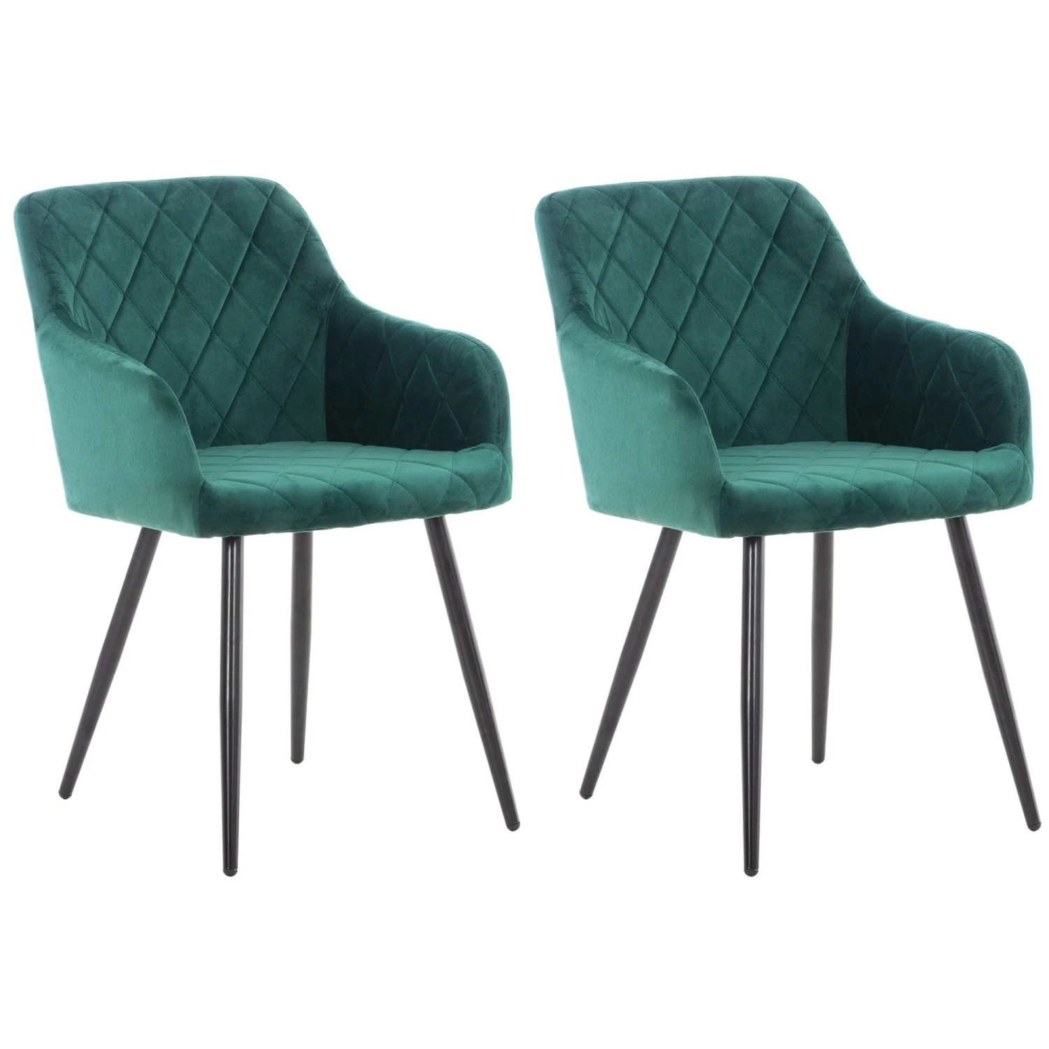 DELUKE 2er Set Esszimmerstuhl LISAN Samt Grünfarbig 47x44x84cm Essstühle Esszimmerstühle Küchenstühle Wohnzimmerstühle