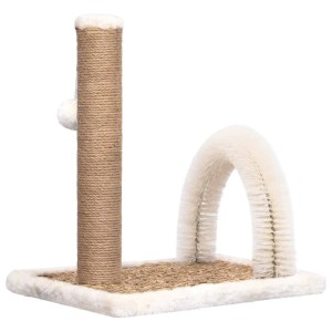 vidaXL Katzenbaum mit Kratzsäule, Fellpflegebogen und Spielball in Braun und Weiß.
