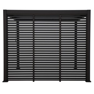 Louvre Wand 93cm für 300cm Terrassenüberdachung mit horizontalen Lamellen in Schwarz.
