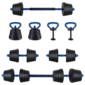 vidaXL 4-in-1 Hantelset 30kg: Kurzhantel, Langhantel & Kettlebell für dein Fitness-Workout.